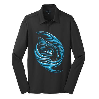 Blue Cat Wave For Kamala 47 Funny Cat Ladies Harris 2024 Gift Silk Touch Performance Long Sleeve Polo