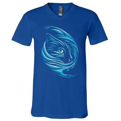 Blue Cat Wave For Kamala 47 Funny Cat Ladies Harris 2024 Gift V-Neck T-Shirt