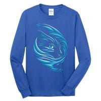 Blue Cat Wave For Kamala 47 Funny Cat Ladies Harris 2024 Gift Tall Long Sleeve T-Shirt