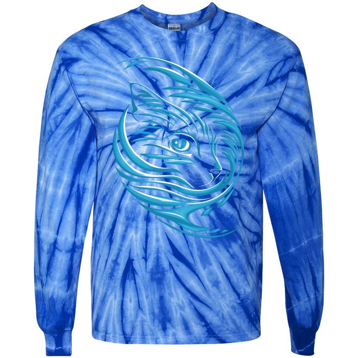 Blue Cat Wave For Kamala 47 Funny Cat Ladies Harris 2024 Gift Tie-Dye Long Sleeve Shirt