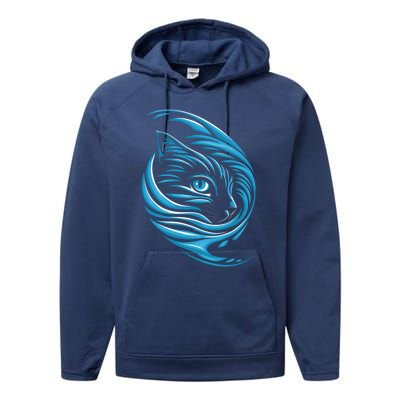 Blue Cat Wave For Kamala 47 Funny Cat Ladies Harris 2024 Gift Performance Fleece Hoodie