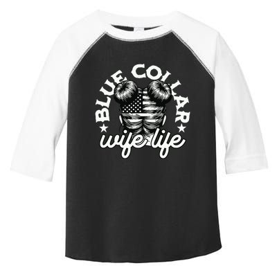 Blue Collar Wife Life Messy Hair Buns Usa Flag Toddler Fine Jersey T-Shirt