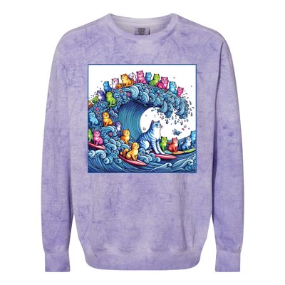 Blue Cats Wave For Kamala Funny Colorblast Crewneck Sweatshirt