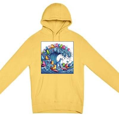 Blue Cats Wave For Kamala Funny Premium Pullover Hoodie