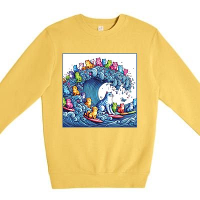 Blue Cats Wave For Kamala Funny Premium Crewneck Sweatshirt