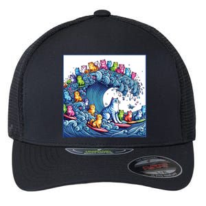 Blue Cats Wave For Kamala Funny Flexfit Unipanel Trucker Cap