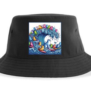 Blue Cats Wave For Kamala Funny Sustainable Bucket Hat