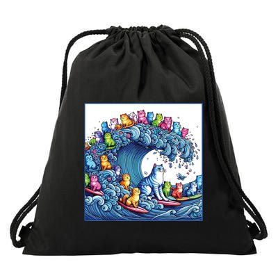 Blue Cats Wave For Kamala Funny Drawstring Bag