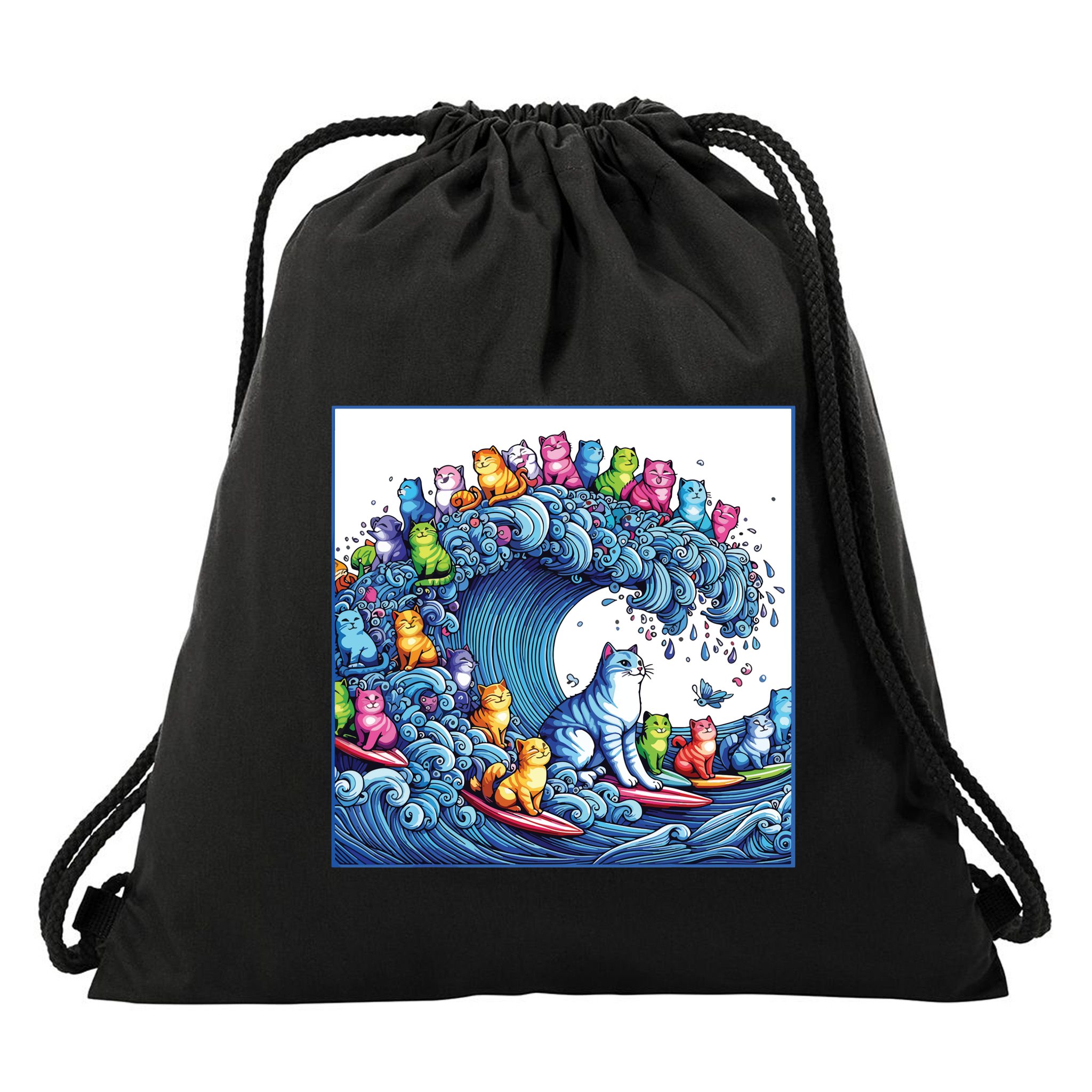 Blue Cats Wave For Kamala Funny Drawstring Bag