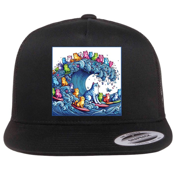 Blue Cats Wave For Kamala Funny Flat Bill Trucker Hat