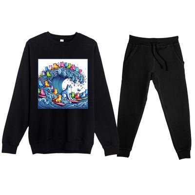 Blue Cats Wave For Kamala Funny Premium Crewneck Sweatsuit Set