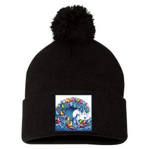 Blue Cats Wave For Kamala Funny Pom Pom 12in Knit Beanie