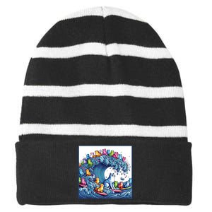 Blue Cats Wave For Kamala Funny Striped Beanie with Solid Band