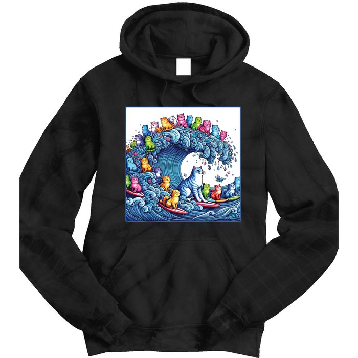 Blue Cats Wave For Kamala Funny Tie Dye Hoodie