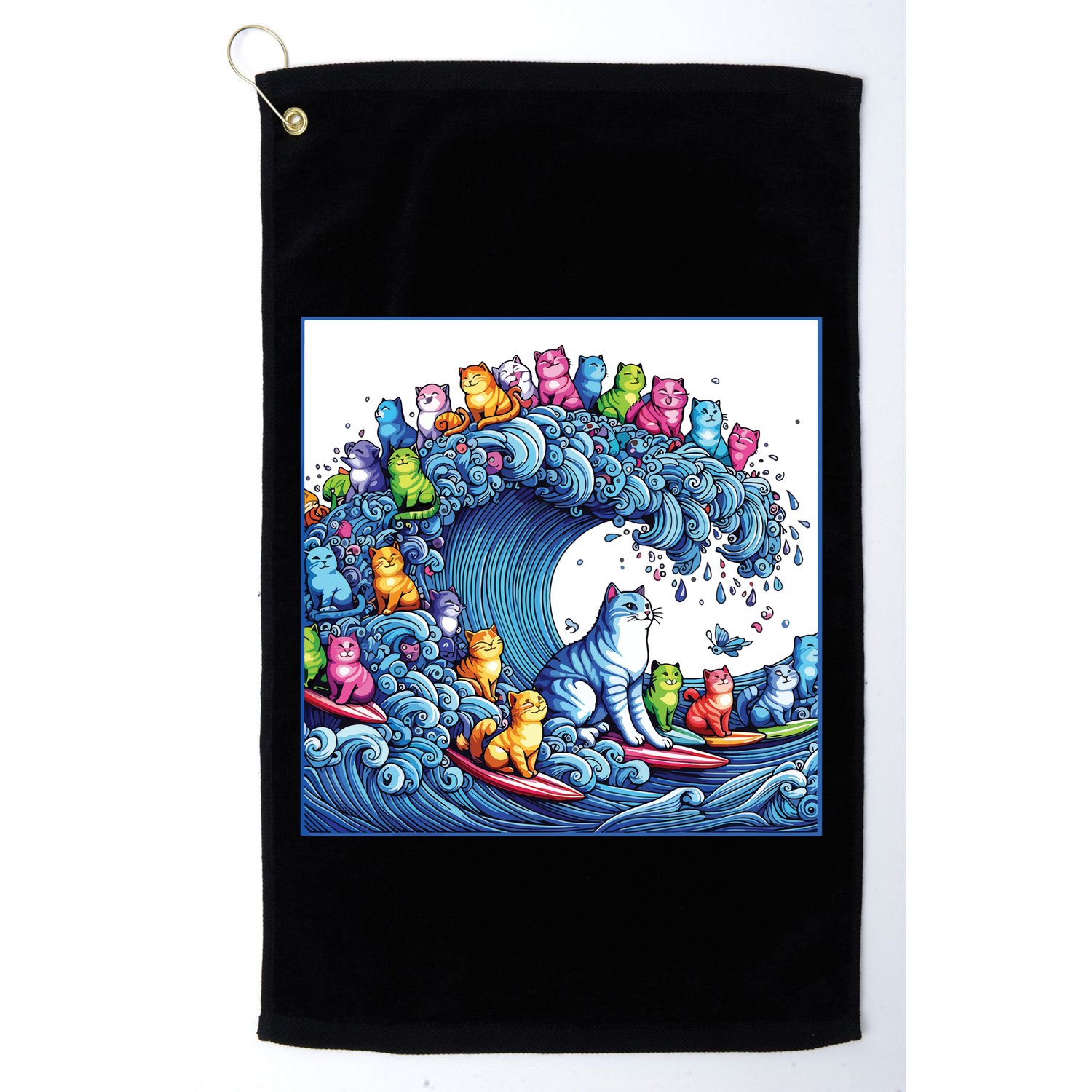 Blue Cats Wave For Kamala Funny Golf Towel