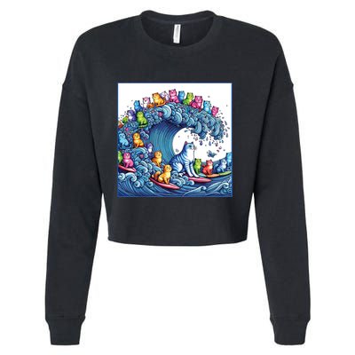 Blue Cats Wave For Kamala Funny Cropped Pullover Crew