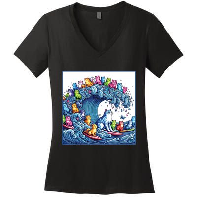 Blue Cats Wave For Kamala Funny Women's V-Neck T-Shirt