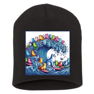 Blue Cats Wave For Kamala Funny Short Acrylic Beanie