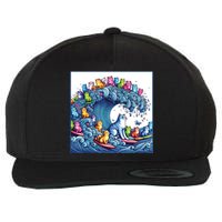 Blue Cats Wave For Kamala Funny Wool Snapback Cap