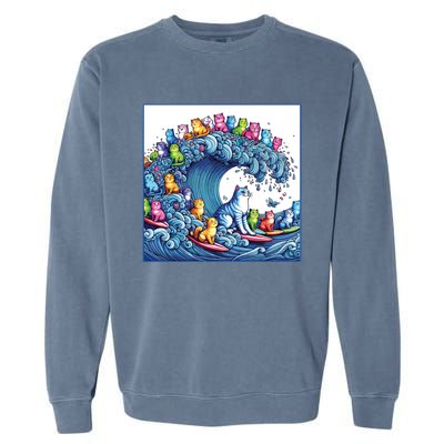 Blue Cats Wave For Kamala Funny Garment-Dyed Sweatshirt