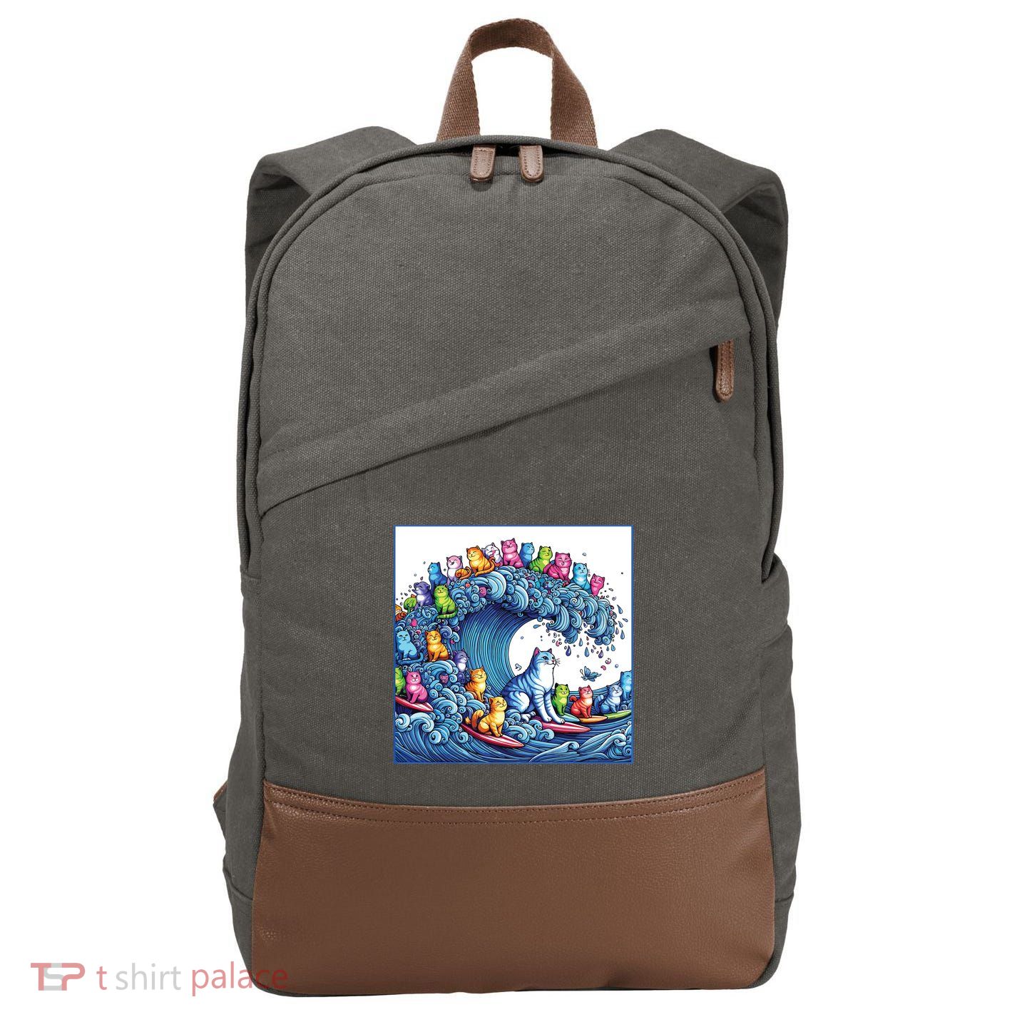 Blue Cats Wave For Kamala Funny Cotton Canvas Backpack