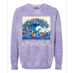 Blue Cats Wave For Kamala Harris Funny Colorblast Crewneck Sweatshirt