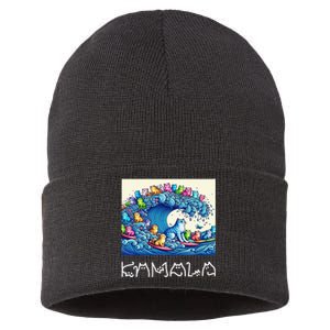 Blue Cats Wave For Kamala Harris Funny Sustainable Knit Beanie