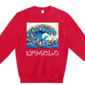 Blue Cats Wave For Kamala Harris Funny Premium Crewneck Sweatshirt