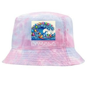 Blue Cats Wave For Kamala Harris Funny Tie-Dyed Bucket Hat