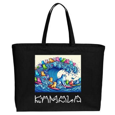 Blue Cats Wave For Kamala Harris Funny Cotton Canvas Jumbo Tote