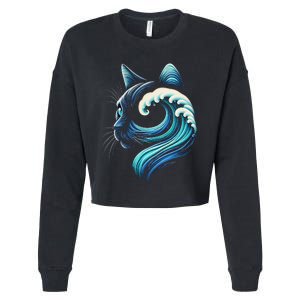 Blue Cats Wave For Kamala Funny Blue Wave Of Cat Ladies Gift Cropped Pullover Crew