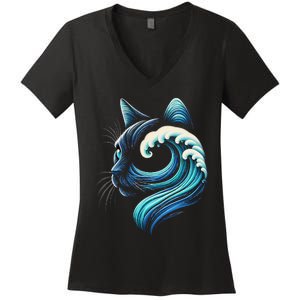 Blue Cats Wave For Kamala Funny Blue Wave Of Cat Ladies Gift Women's V-Neck T-Shirt