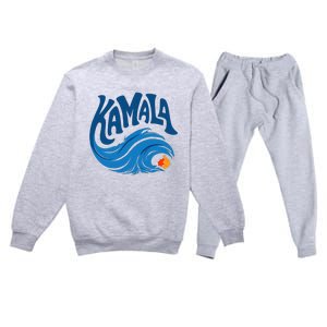 Blue Cat Wave For Kamala Harris Trump Premium Crewneck Sweatsuit Set