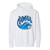 Blue Cat Wave For Kamala Harris Trump Garment-Dyed Fleece Hoodie