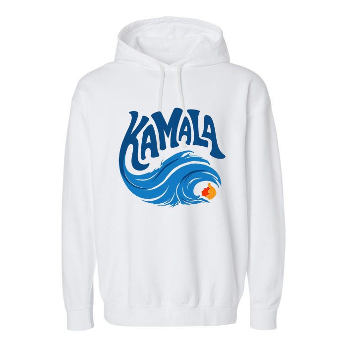 Blue Cat Wave For Kamala Harris Trump Garment-Dyed Fleece Hoodie