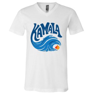 Blue Cat Wave For Kamala Harris Trump V-Neck T-Shirt