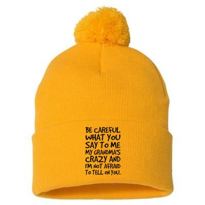 Be Careful What You Say To Me My Grandmas Crazy Funny Family Pom Pom 12in Knit Beanie