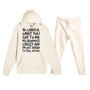 Be Careful What You Say To Me My Grandmas Crazy Funny Family Premium Hooded Sweatsuit Set