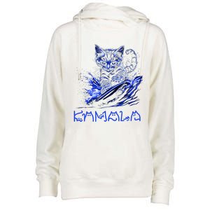 Blue Cats Wave For Kamala Funny Kamala Harris Cat Ladies Womens Funnel Neck Pullover Hood