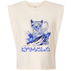 Blue Cats Wave For Kamala Funny Kamala Harris Cat Ladies Garment-Dyed Women's Muscle Tee