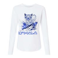 Blue Cats Wave For Kamala Funny Kamala Harris Cat Ladies Womens Cotton Relaxed Long Sleeve T-Shirt