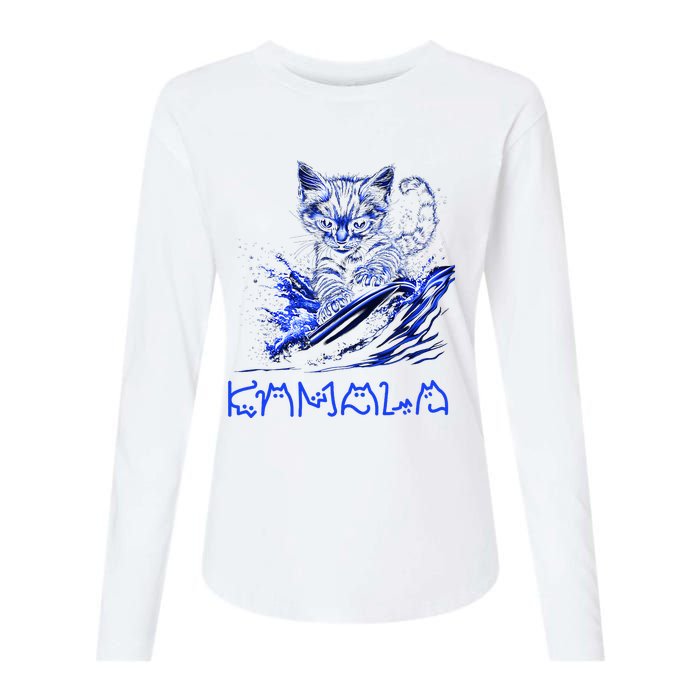 Blue Cats Wave For Kamala Funny Kamala Harris Cat Ladies Womens Cotton Relaxed Long Sleeve T-Shirt