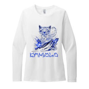 Blue Cats Wave For Kamala Funny Kamala Harris Cat Ladies Womens CVC Long Sleeve Shirt