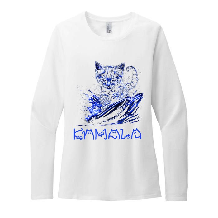 Blue Cats Wave For Kamala Funny Kamala Harris Cat Ladies Womens CVC Long Sleeve Shirt