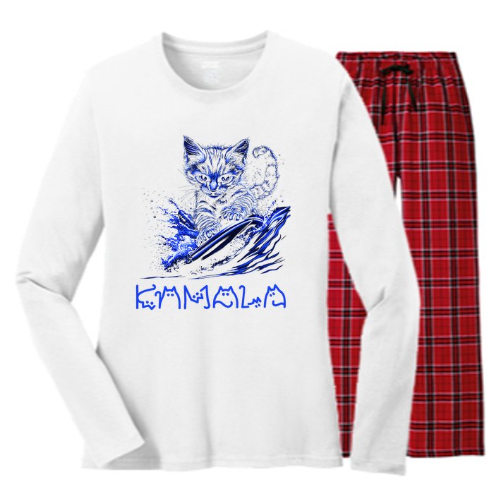 Blue Cats Wave For Kamala Funny Kamala Harris Cat Ladies Women's Long Sleeve Flannel Pajama Set 