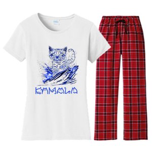 Blue Cats Wave For Kamala Funny Kamala Harris Cat Ladies Women's Flannel Pajama Set