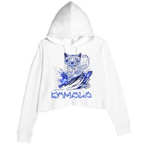 Blue Cats Wave For Kamala Funny Kamala Harris Cat Ladies Crop Fleece Hoodie