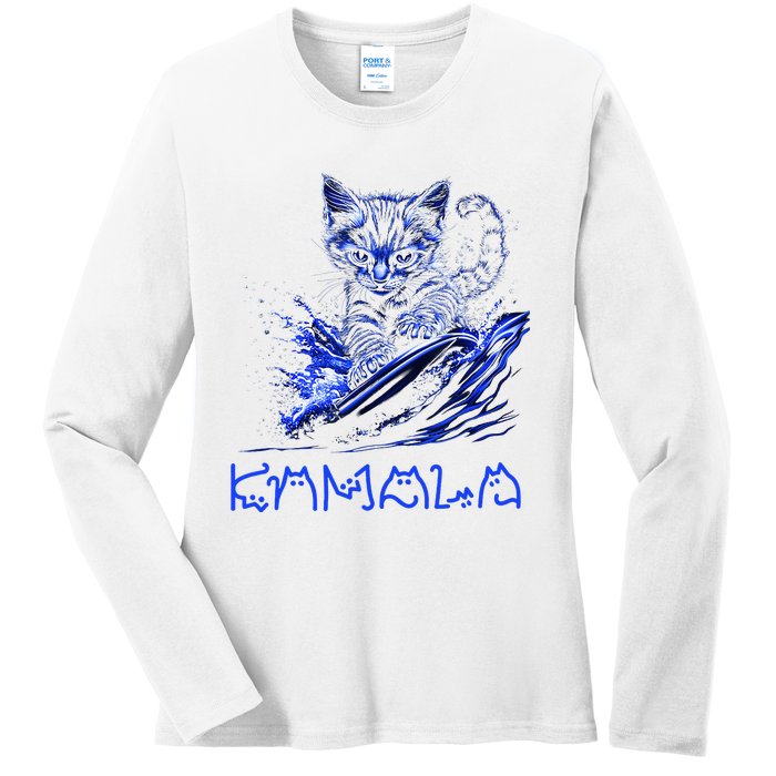 Blue Cats Wave For Kamala Funny Kamala Harris Cat Ladies Ladies Long Sleeve Shirt