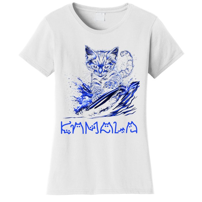 Blue Cats Wave For Kamala Funny Kamala Harris Cat Ladies Women's T-Shirt