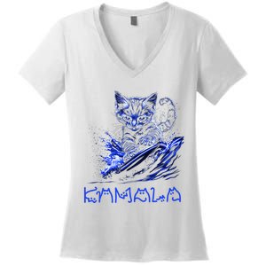 Blue Cats Wave For Kamala Funny Kamala Harris Cat Ladies Women's V-Neck T-Shirt